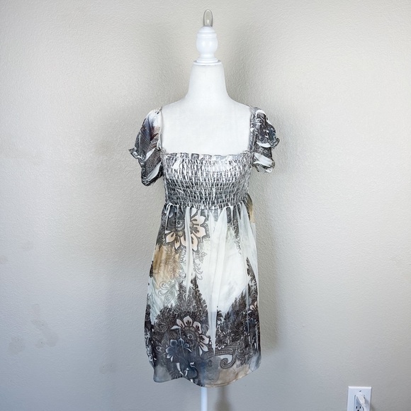 Papaya Y2K Silky Bohemian Pattern Puff Sleeve Blouse - Picture 2 of 7